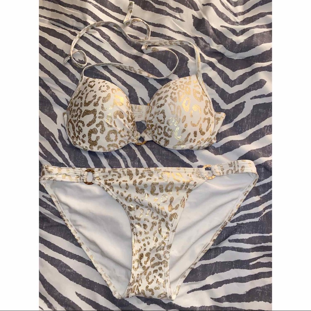 Gold and white leopard bikini NEVER WORN